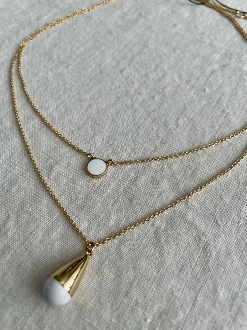 NWOT DKNY Gold Layered Necklace with White Enamel Accents